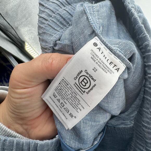 Athleta Retreat Linen Wide Leg Pants Blue Chambray Lightweight Comfort Size 22 - Picture 9 of 11